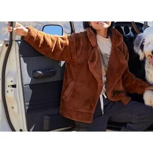 Aerie NWT Women's Oversized Faux Brown Fur Jacket Open Front Long Sleeves Size S